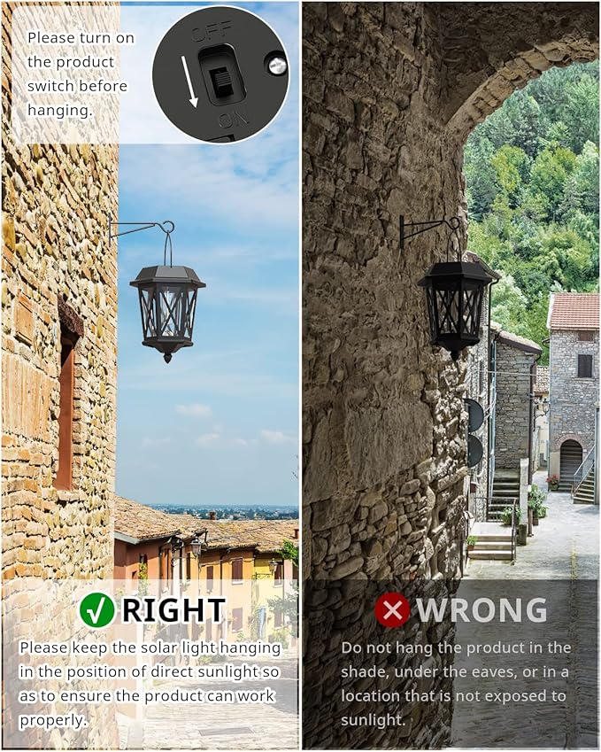 Solar Lanterns Outdoor Waterproof, Hanging Solar Lights with Glass Shade - 2 Pack LED Metal Wall Mount Outdoor Light for Yard/Garden/Patio - Black-VerdiqueGarden