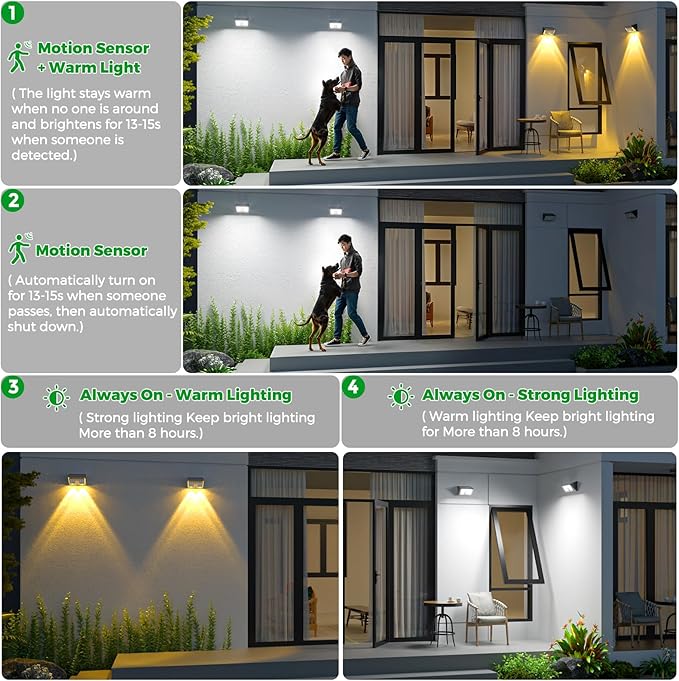 JSOT 22LED Solar Motion Sensor Lights Outdoor, Solar Lights Outdoor Waterproof IP65, Bright Wall Security Lighting for Outside Yard Front Door Fence - Cool White-VerdiqueGarden