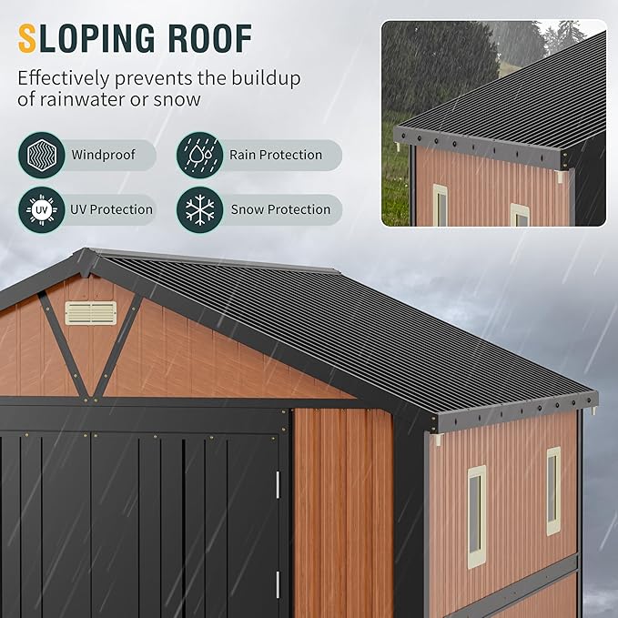 10x12 Ft Outdoor Storage Shed, Extra Large Metal Shed with Lockable Doors, 2 Windows, Outside Steel Tiny House Ideal for Garden, Backyard, Patio Utility, Tool Storage, Chicken Coops-VerdiqueGarden