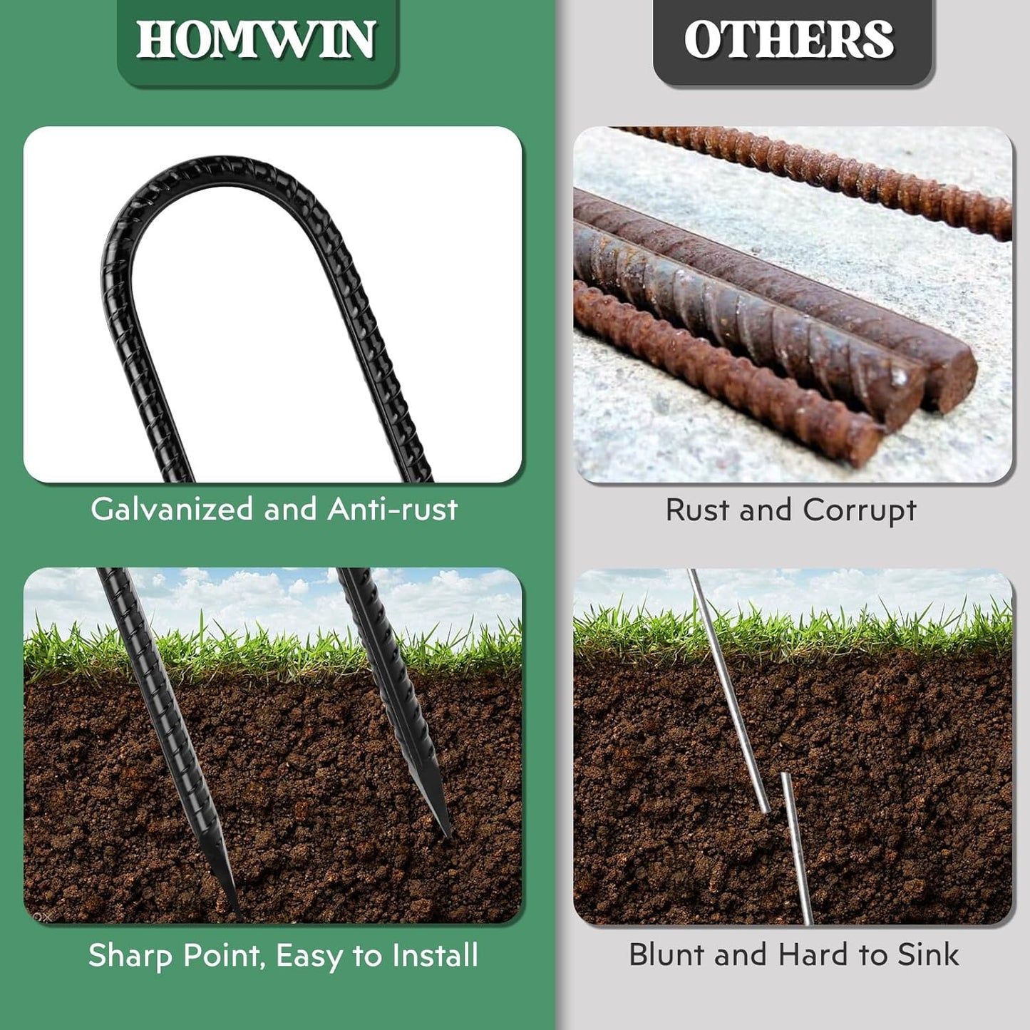 12 inches 12-Pack Trampoline Stakes Anchors High Wind Stake Heavy Duty U Hooks for Ground Lawn Garden Yard Stakes for Decorations Swing Set Shed-VerdiqueGarden