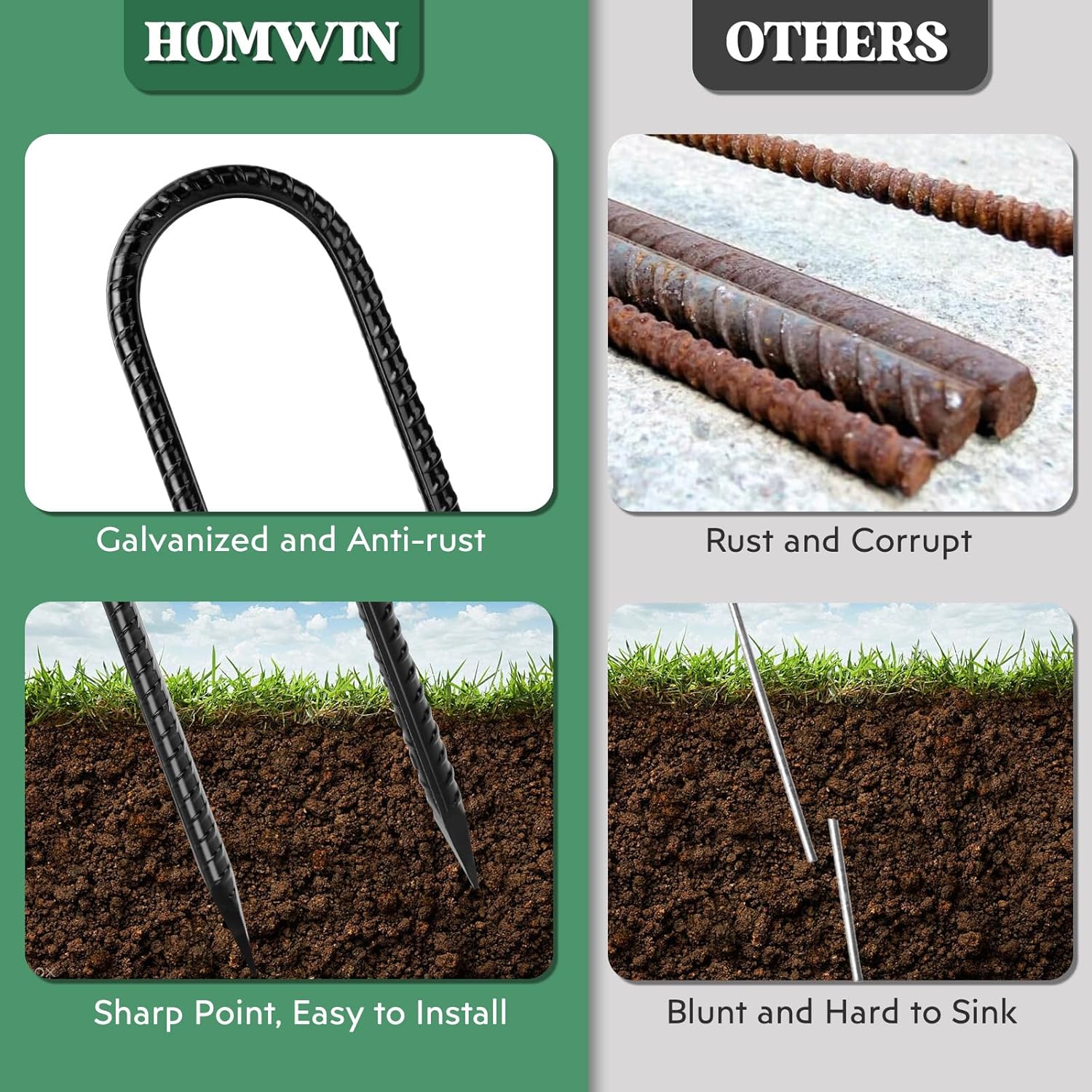 12 inches 12-Pack Trampoline Stakes Anchors High Wind Stake Heavy Duty U Hooks for Ground Lawn Garden Yard Stakes for Decorations Swing Set Shed-VerdiqueGarden