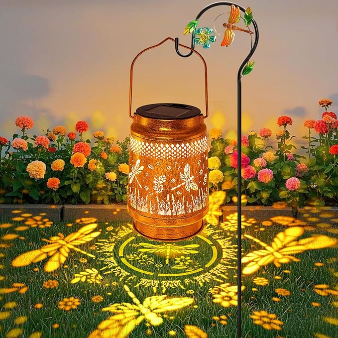 Solar Lanterns Outdoor Waterproof Dragonfly Garden Decor, Birthday Gifts for Women Mom Grandma Hanging Solar Lights Metal LED Decoration Outside with Shepherd Hook for Garden Yard Patio Porch-VerdiqueGarden
