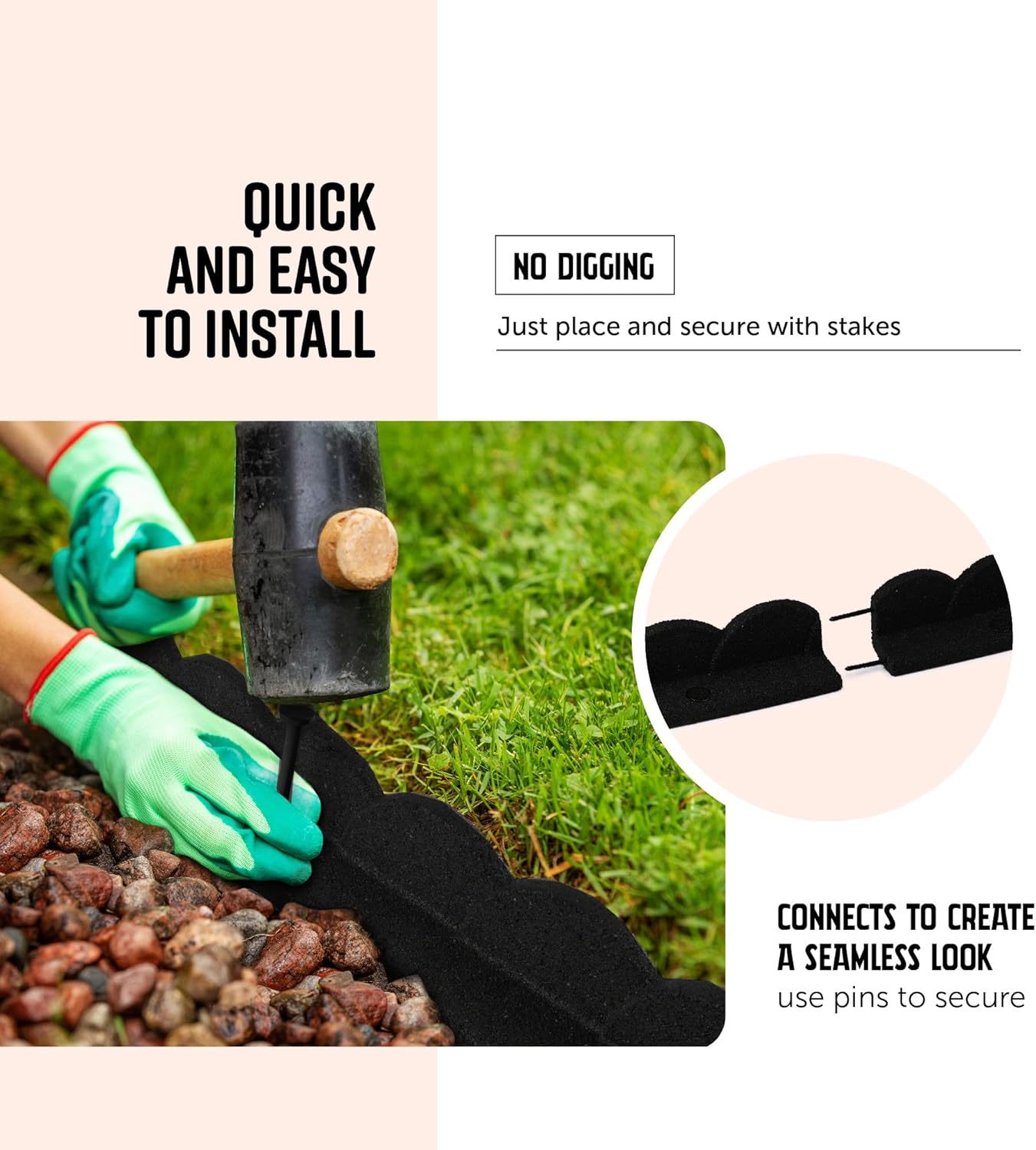 Playsafer L Shaped Flexible Rubber Scalloped Edger for Lawns Landscaping and Playground | Easy No Dig Installation| 4' Long (4, Black)-VerdiqueGarden