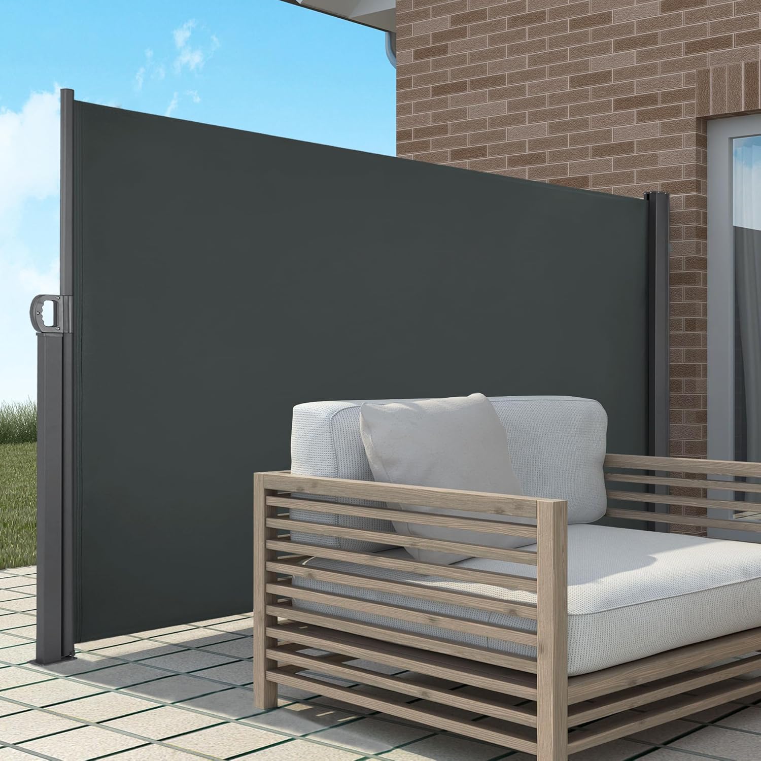 Macrout Retractable Side Awning for Patio & Balcony – Waterproof UV-Resistant Outdoor Privacy Screen, Folding Wind Block for Deck, Porch, Garden (Dark Grey, 138" x 63")-VerdiqueGarden