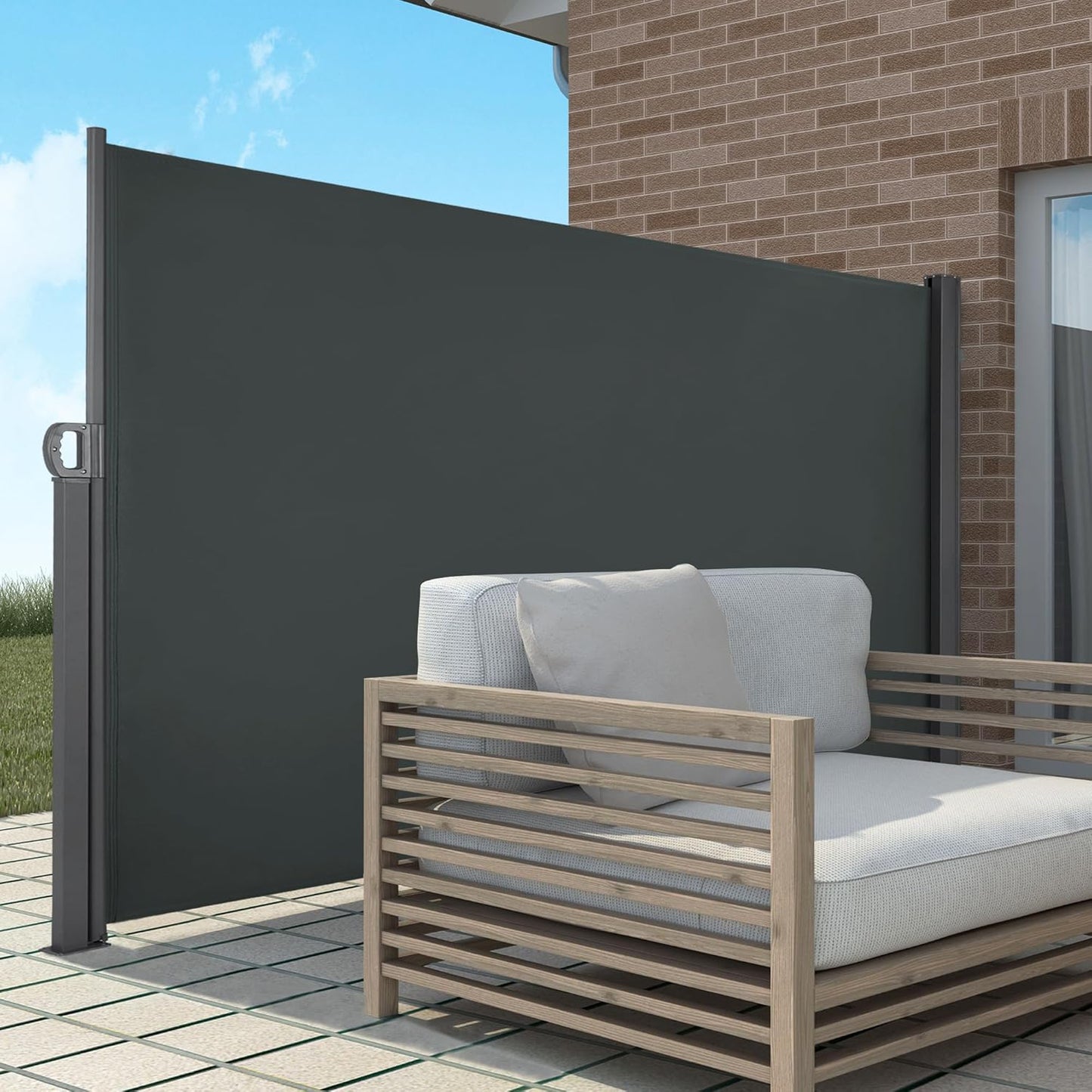 Macrout Retractable Side Awning for Patio & Balcony – Waterproof UV-Resistant Outdoor Privacy Screen, Folding Wind Block for Deck, Porch, Garden (Dark Grey, 118" x 71")-VerdiqueGarden