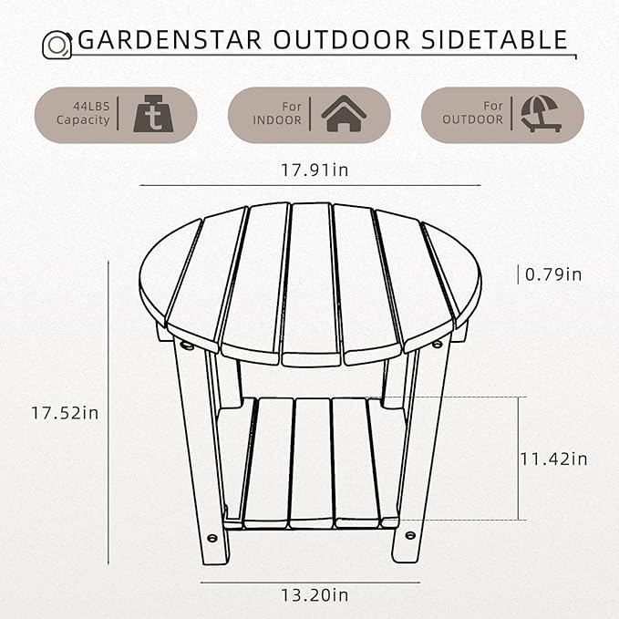 Adirondack Round Outdoor Side Table 2-Tier Storage Patio Side Table, HDPE End Tables for Backyard Pool Porch Garden Lawn (Teak)-VerdiqueGarden