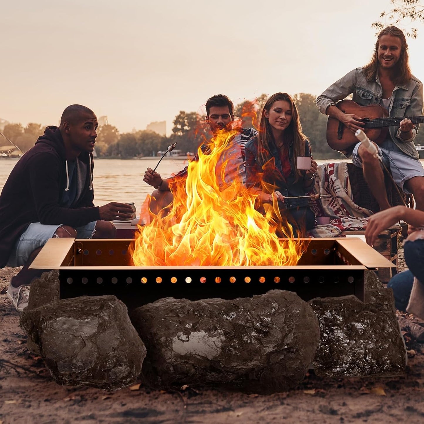 42 inch Square Fire Pit Ring, Heavy Duty Firepit Ring, DIY Campfire Insert Above or In-Ground, for Outdoor, Camping, and Bonfires-VerdiqueGarden