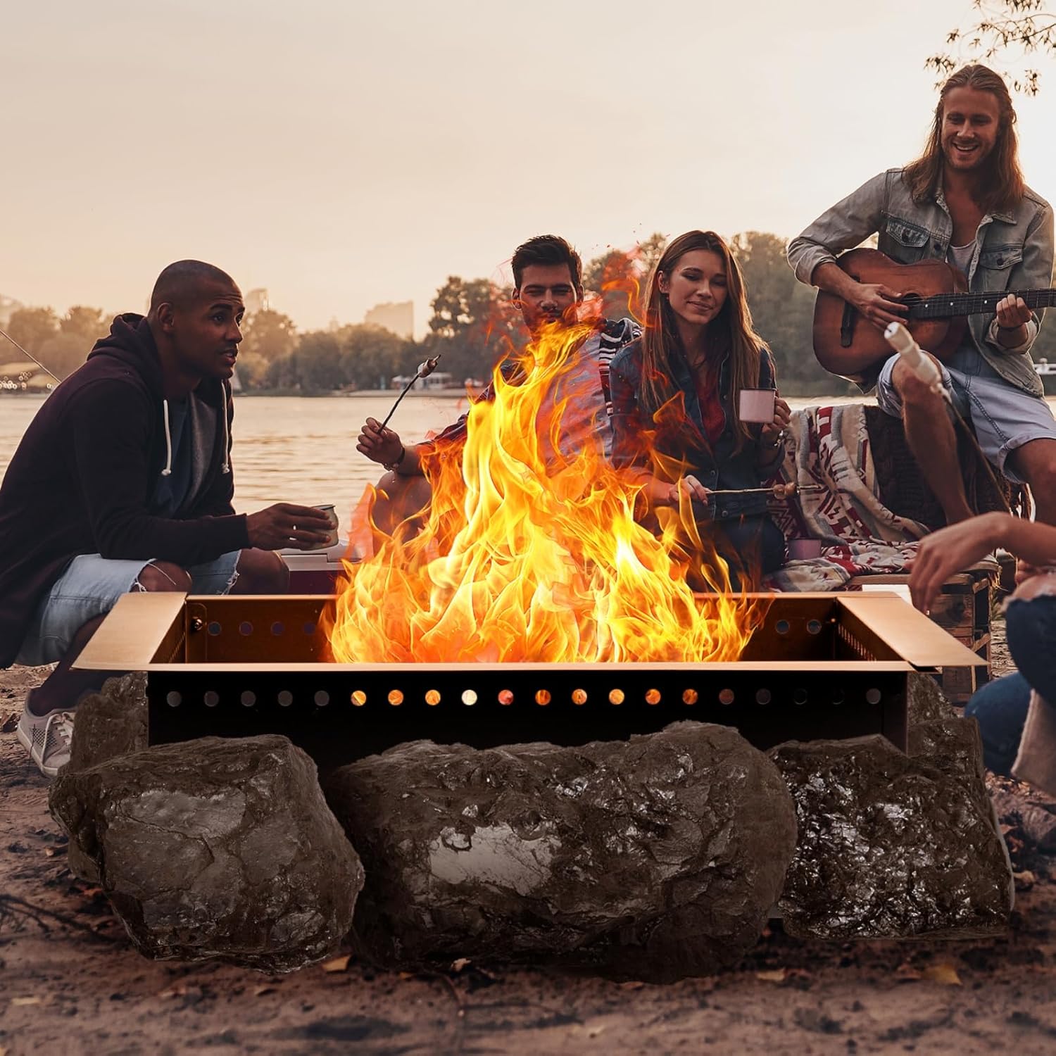 42 inch Square Fire Pit Ring, Heavy Duty Firepit Ring, DIY Campfire Insert Above or In-Ground, for Outdoor, Camping, and Bonfires-VerdiqueGarden