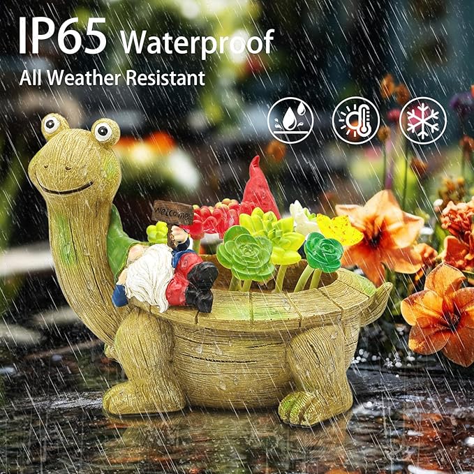 Solar Garden Statues, Turtle Garden Decor Outdoor Solar Lights, Mom Gifts for Mothers Day Grandma Wife Daughter, Cute Tortoise Figurine Yard Decorations Outdoor for Patio, Balcony, Lawn Ornament-VerdiqueGarden