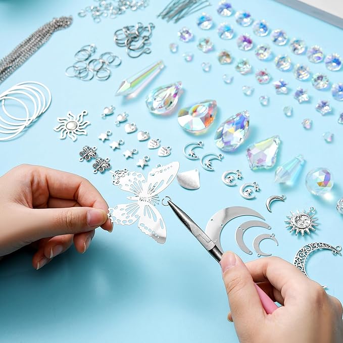 IcosaMro 420PCS Sun Catcher Arts and Crafts for Adults Crystal Suncatcher Crafts Kit for Adults Suncatchers DIY Making Supplies for Indoor Window Hanging, Outdoor Garden Decor Wedding Christmas-VerdiqueGarden
