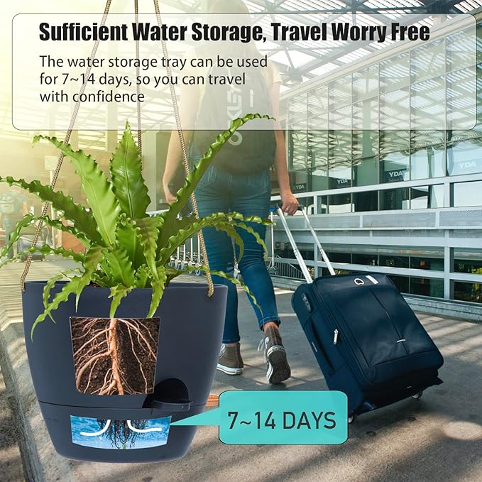 10 Inch Self Watering Hanging Pots, 2 Pack Hanging Planters with 40oZ Deep Reservior for Indoor Outdoor Plants Flowers, Black-VerdiqueGarden