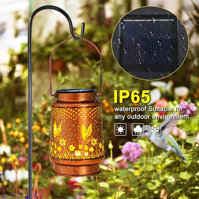 4 Packs Solar Lanterns Outdoor Hanging Lantern Lights, 4 Hummingbirds Hollowed-Out Metal Decor Lantern, Waterproof LED Decorative Garden Light Gifts-VerdiqueGarden