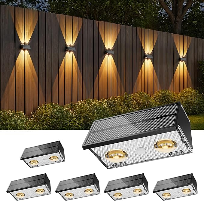 Bridika Solar Fence Lights Outdoor, 6 Pack Up and Down Wall Light, 8 Colors Lens LED Dusk to Dawn Solar Lights Outdoor Waterproof for Patio, Deck, Backyard, Garden-VerdiqueGarden