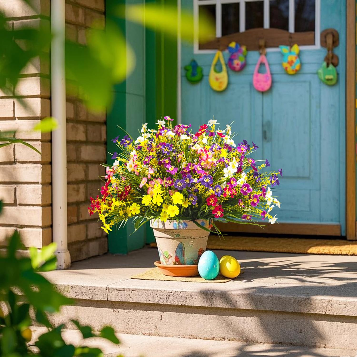 24 Bundles Artificial Faux Flowers Outdoor Plants for Autumn Summer Decoration,Fake Silk Realistic UV Resistant Colorful Daisy for Outside Home Porch Patio Balcony Yard Decor-VerdiqueGarden