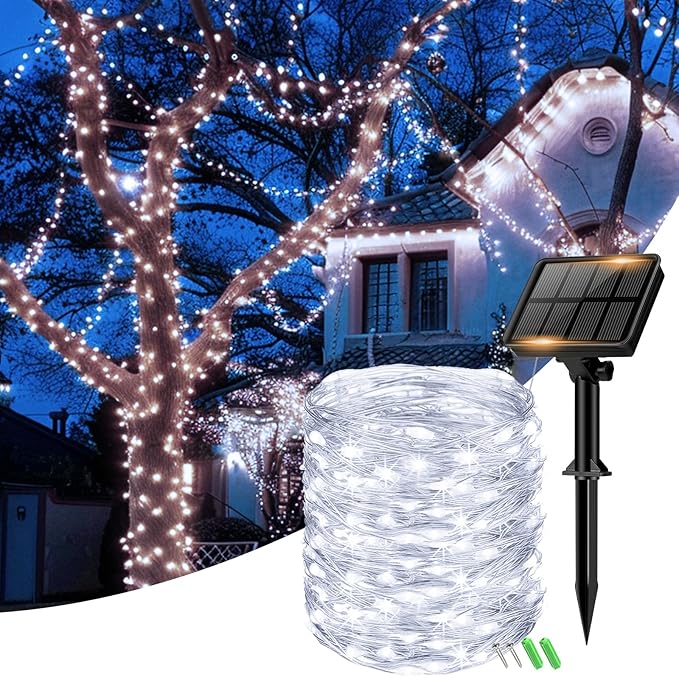 1 Pack Solar Fairy Lights for Outside Waterproof, 49FT/15M 150LED Solar String Lights Outdoor 8 Modes Solar Twinkle Lights for Garden Yard Christmas Tree Wedding Party Decor, Cool White-VerdiqueGarden