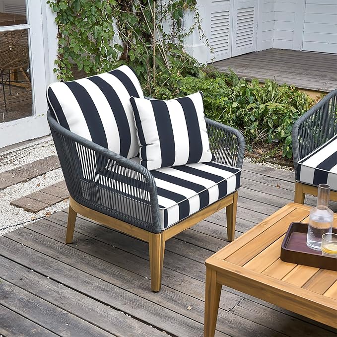 LVTXIII Outdoor/Indoor Deep Seat Cushion Patio Seat and Back Cushion Set All-Weather Replacement Chair Cushion for Garden Furniture Decoration, 24"x24"x4", Cabana Navy-VerdiqueGarden