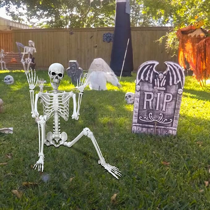 Lodou 5.4Ft Posable Life Size Human Adult Skeletons Plastic Human Bones with Movable Joints for Halloween Decoration-VerdiqueGarden