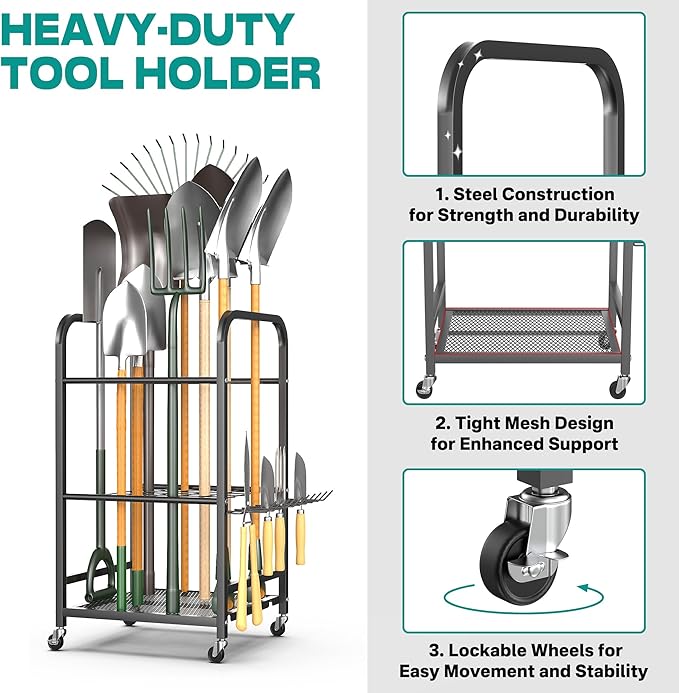 EVERHANGER Garden Tool Organizer and Storage, Yard Tool Stand Garage Tool Organization, Yard Tool Racks for Indoor/Outdoor Use-VerdiqueGarden