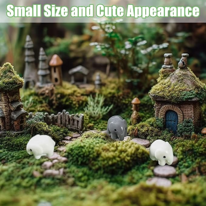 100 Pcs Mini Resin Elephants Miniature Animal Figurines Cute Elephants Fairy Garden Miniature Moss Landscape DIY Home Decor Terrarium Crafts Fairy Garden Decoration Accessories(Black,White)-VerdiqueGarden