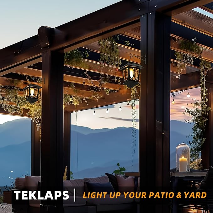 Solar Lanterns Outdoor Waterproof 2 Pack, Glass Auto On/Off LED Hanging Solar Lights, Outdoor Lantern with Wall Mount for Yard Fence Patio - Black-VerdiqueGarden