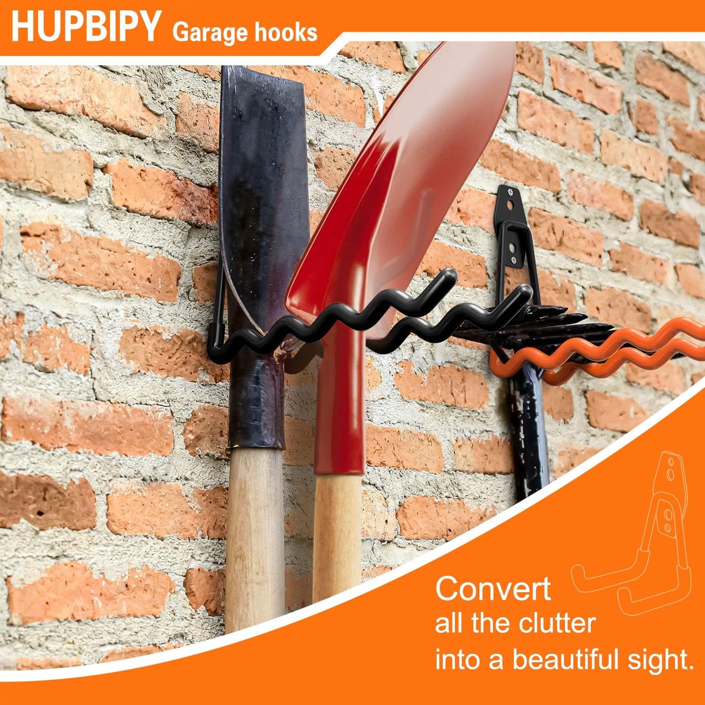 Heavy Duty Garage Hooks 4 Pack, 7.7 inch Wave Long Hanger, Wall Mounted Storage System, Power and Garden Tool Organizer, for Hanging Ladders, Bikes, Hose, Bulk Items and More-VerdiqueGarden