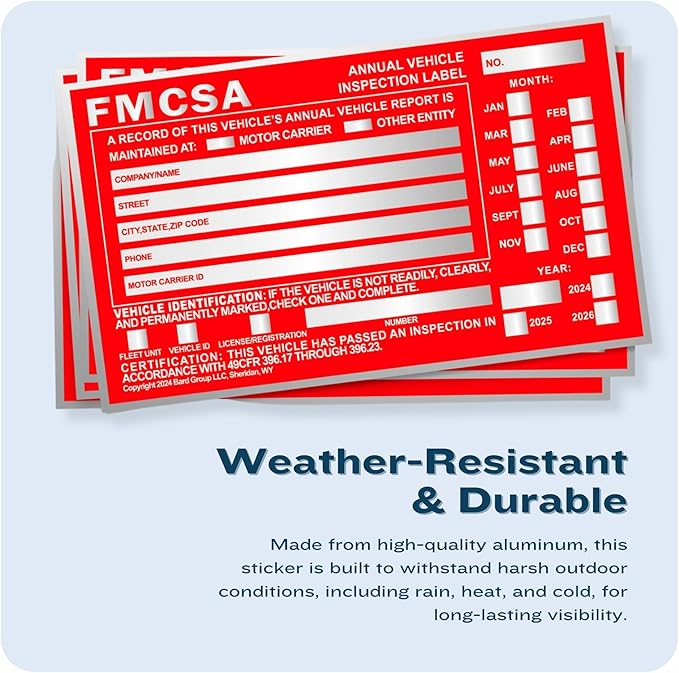 100-Pack DOT Compliant Aluminum Annual Vehicle Inspection Label – Red FMCSA Label with Punch Boxes-VerdiqueGarden