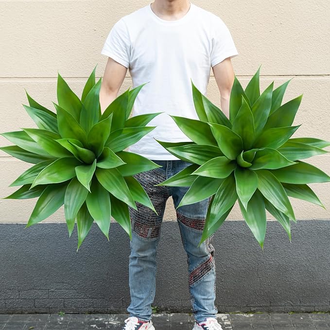 Artificial Agave Plants,Large UV Resistant Fake Agave Planters for Indoor and Outdoor Decorating Plantas Artificiales Decorativas Grandes(2Pack, 28")-VerdiqueGarden