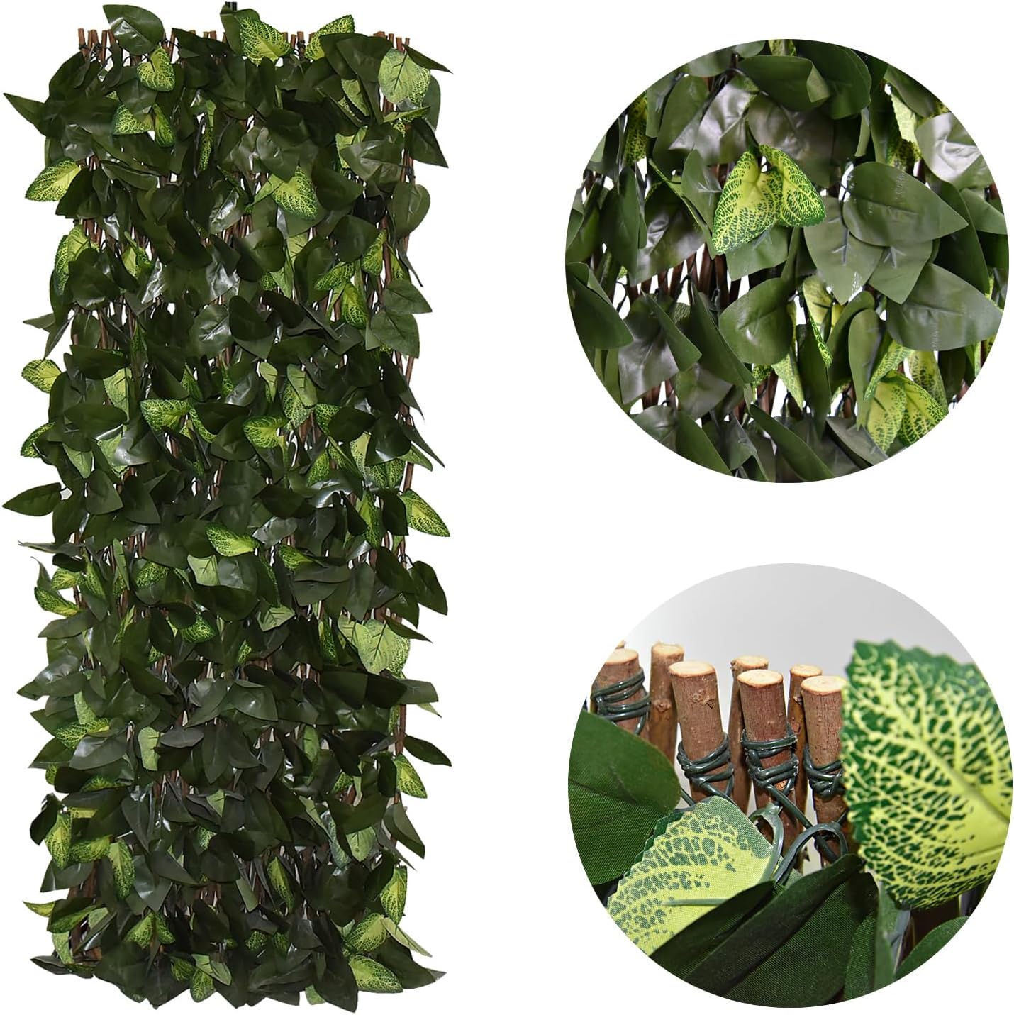 Expandable Fence Privacy Screen for Balcony Patio Outdoor,Decorative Faux Ivy Fencing Panel,Artificial Hedges (Single Sided Leaves-VerdiqueGarden