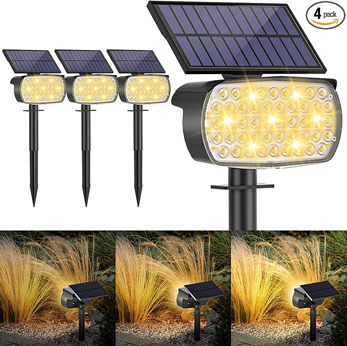 108 LED Solar Spot Lights Outdoor, Solar Lights Outdoor IP65 Waterproof, 3 Modes Solar Landscape Spotlights, Large Solar Panel Solar Powered Lights for Garden Yard Pathway(Warm White/4 Pack)-VerdiqueGarden