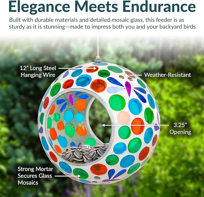 Sunnydaze 6-Inch Glass Mosaic Hanging Bird Feeder for Outdoors - Fly-Through Wild Bird Feeder - Dragonfly Dreams-VerdiqueGarden