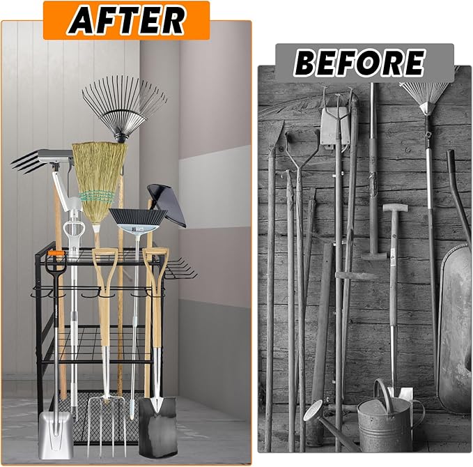 3 Tier Garden Tool Organizer, Yard Tool Tower Rack, Tool organizer up to 78 Tools, Heavy Duty Garden Tool Organizer for Garage, Yard, Patio, Shed, Indoors and Outdoors, Black-VerdiqueGarden