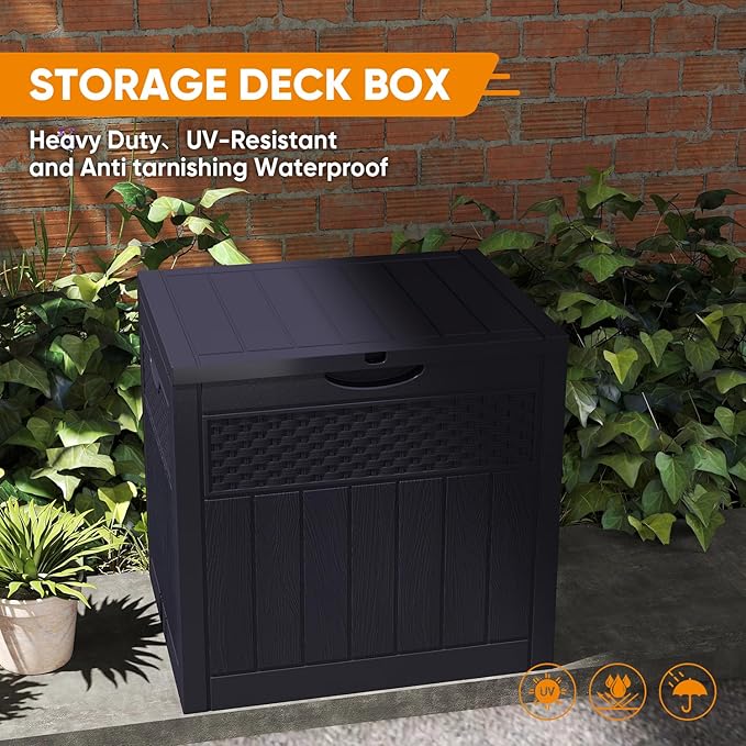 33 Gallon Resin Deck Box, Weatherproof Outdoor Storage Box for Patio, Garden, Pool, and Yard, Lockable Waterproof Bin for Tools, Cushions, and Accessories, Black-VerdiqueGarden