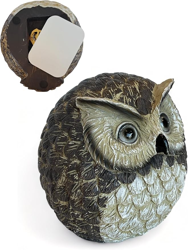 Stocky Owl Garden Decor Holds a Hidden Key Outside - Secret Magnetic Panel Key Hider-VerdiqueGarden