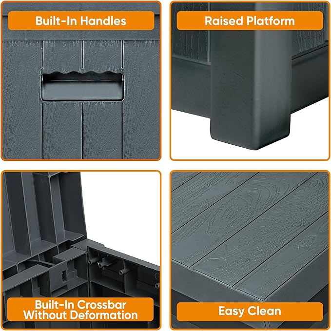 51 Gallon Resin Deck Box, Outdoor Storage Box Waterproof for Patio, Garden, Pool, and Deck, Storage Solution for Cushions, Tools, Delivery Packages, Grey-VerdiqueGarden