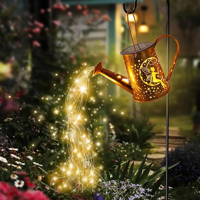 Big Solar Lanterns Outdoor Waterproof, Moon Fairy Watering Can Garden Decor,Hanging Solar Lights Yard Art, Outside Patio Decorations Gardening Birthday Gifts for Mom Grandma Women with Shepherd Hook-VerdiqueGarden