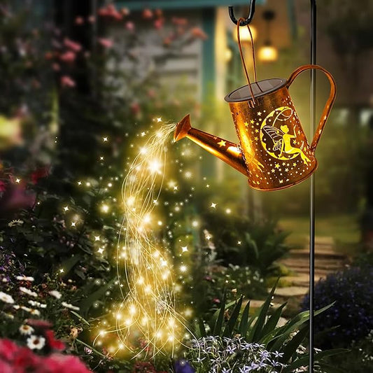 Big Solar Lanterns Outdoor Waterproof, Moon Fairy Watering Can Garden Decor,Hanging Solar Lights Yard Art, Outside Patio Decorations Gardening Birthday Gifts for Mom Grandma Women with Shepherd Hook-VerdiqueGarden