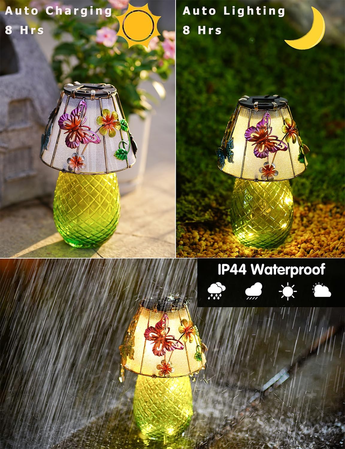 Butterfly Solar Garden Lights Outdoor Decor - Waterproof Tabletop Solar Lamp - Cordless Table Lamps for Garden Patio Porch Yard Backyard Balcony Wedding, Gifts for Mom-VerdiqueGarden