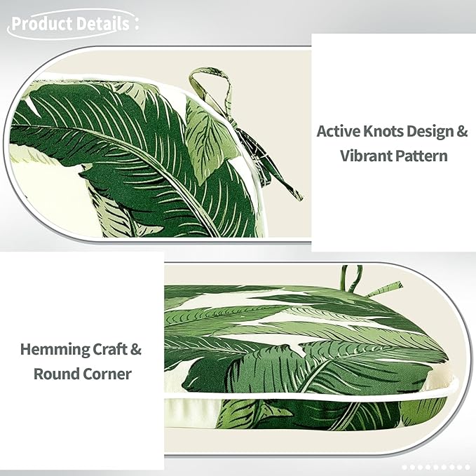 Indoor/Outdoor Chair Cushions 16x17 Inch, Patio Chair Cushions with Ties, All Weather Seat Cushions for Patio Furniture Home Garden Chair Use, Set of 2, Swaying Palms Green-VerdiqueGarden