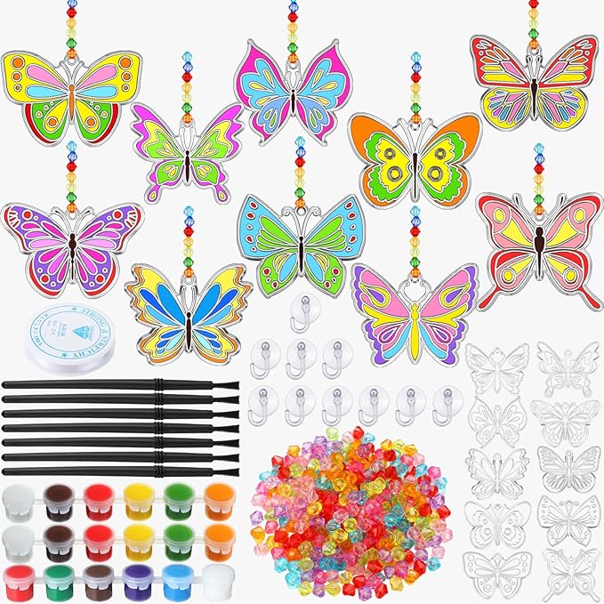 30 Sets Suncatchers Window Art Kits, DIY Sun Catchers Bulk Crafts Paint Your Own Window Ornaments for Boys Girls Classroom Home Party Birthday Activity Decor (Butterfly Style)-VerdiqueGarden