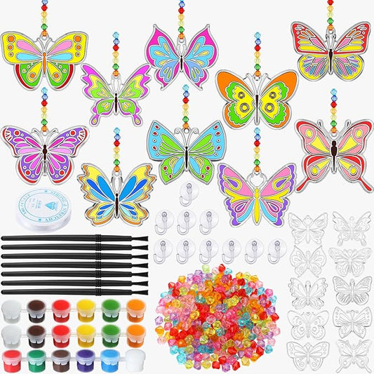 30 Sets Suncatchers Window Art Kits, DIY Sun Catchers Bulk Crafts Paint Your Own Window Ornaments for Boys Girls Classroom Home Party Birthday Activity Decor (Butterfly Style)-VerdiqueGarden