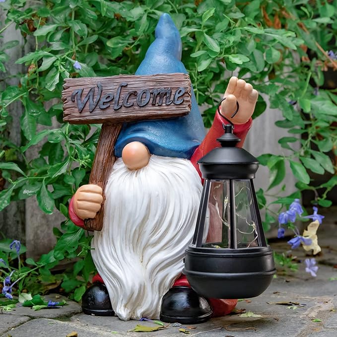 Garden Gnome Outdoor Decoration Solar Gnomes Statue with Lantern LED Lights,Terrace Courtyard Lawn Patio Porch Decoration Christmas Housewarming Gift for Woman Mom, Gnome Blue-VerdiqueGarden