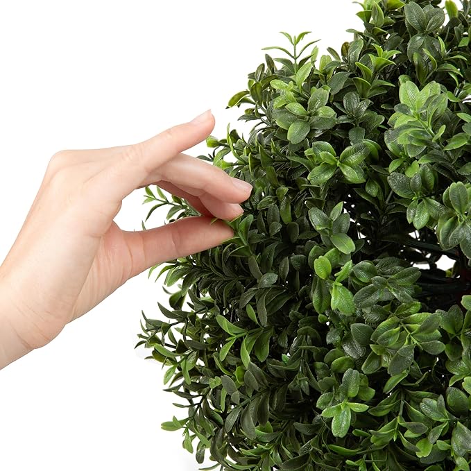 Premium 14" Diameter Artificial Boxwood Topiary – Set of 2 Faux Plants in Black Decorative Planters – UV-Resistant, Weatherproof, Realistic Outdoor & Indoor Greenery Accent-VerdiqueGarden