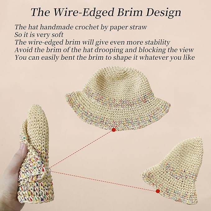 Floppy Big Beach Straw Hats for Women Foldable Summer Wide Brim Packable Sun Hat Womens Travel Straw Fedora Hat-VerdiqueGarden