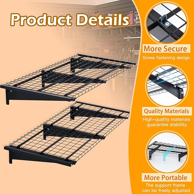 Garage Wall Shelving, 2-Pack 2 x 4ft Garage Storage Rack,Loads 700 lbs 24-inch-by-48-inch Heavy Duty Wall Shelves,24” x 48” Garage Wall Shelf,Black-VerdiqueGarden