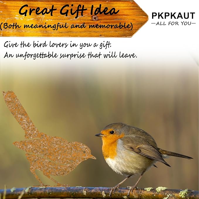 5Pcs Metal Birds Robin Fence Decorations Outdoor Yard Art, Rusty Birds Fence Art Outdoor and Garden, Metal Bird Silhouette Craft Statue Ornaments Fence Topper Decor-VerdiqueGarden