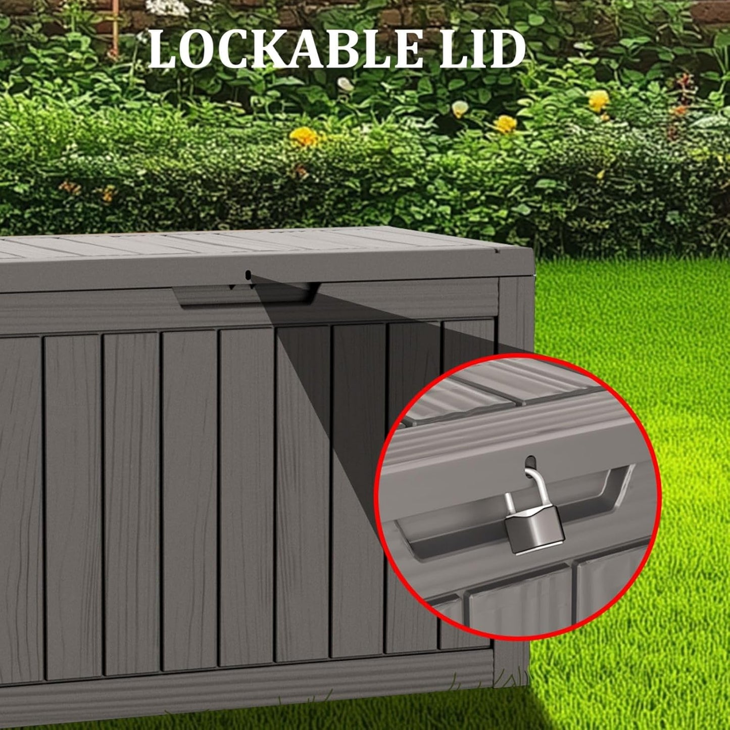 270 Gallon Waterproof Deck Box, Lockable Resin Storage Box for Patio Furniture Cushions Garden Tools and Outdoor Delivery Storage, Coffee-VerdiqueGarden
