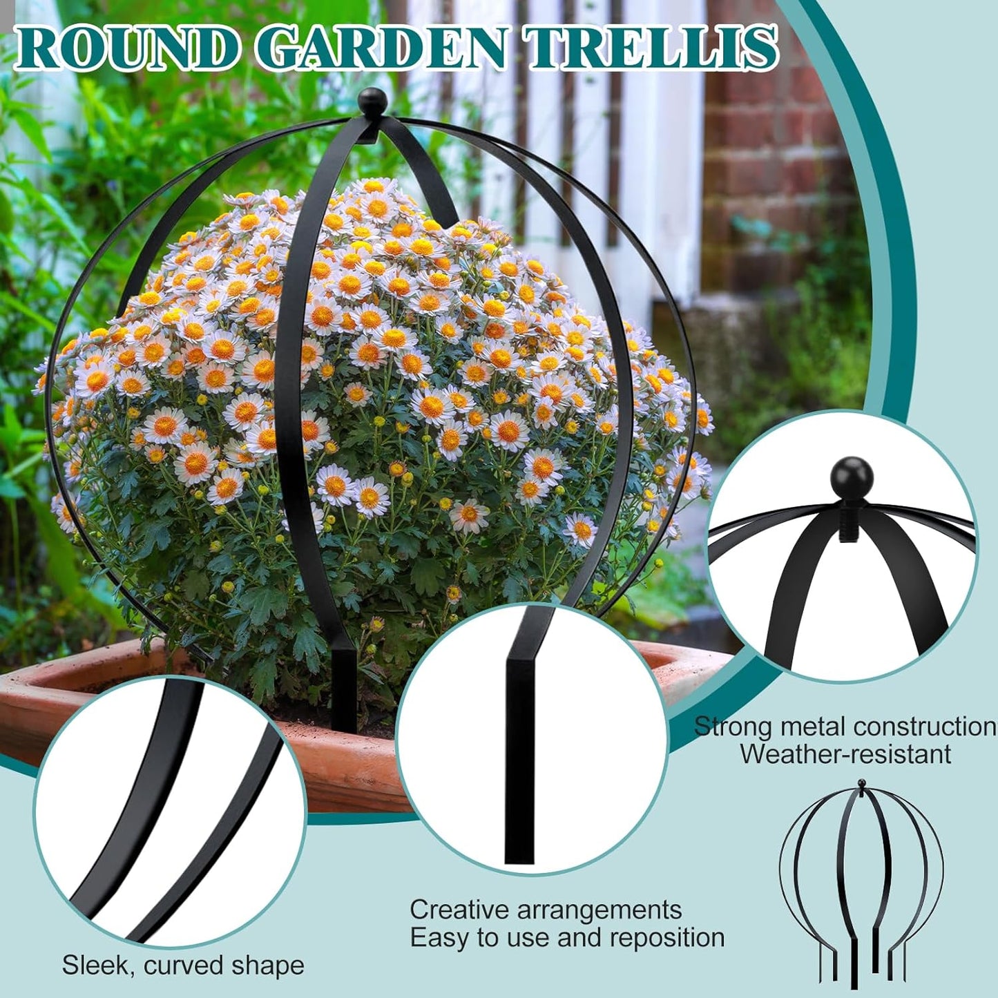 Set of 4 Large Metal Trellis Obelisks Sturdy Round Circle Trellis for Climbing Plant Support Indoor Outdoor Potted Vines, Cucumbers & Flowers, Patio Doorway Garden Decor (25.20" x 21.26")-VerdiqueGarden