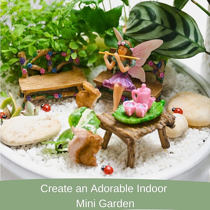 Fairy Garden Accessories Outdoor - Colorful Fairy Garden Starter Kit with a Fairy for a Garden and Miniature Furniture - 14 Piece Set-VerdiqueGarden