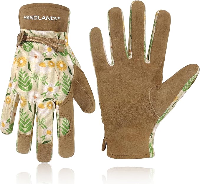 HLDD HANDLANDY Work Gloves for Women and Ladies, Leather Gardening Gloves Flexible Mechanic Working Gloves-VerdiqueGarden