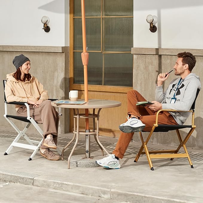 EVER ADVANCED Aluminum Directors Chair, Folding Studio Movie Chairs Camping Event Vendor Chair, 19" Seat Height Black Fabric/Golden Frame, Support 350lbs-VerdiqueGarden